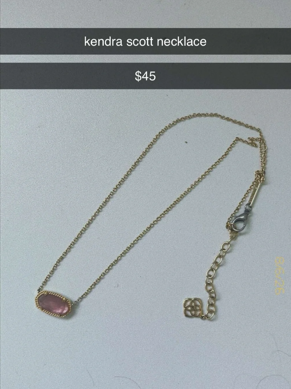 Kendra Scott Gold Necklace with Pink Oval Stone Pendant